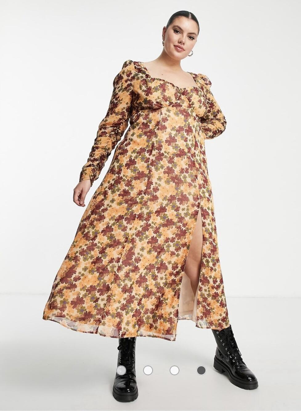 ASOS Design Curve Floral Lace Trim Maxi Dress Women’s Size 14 High Slit Lined